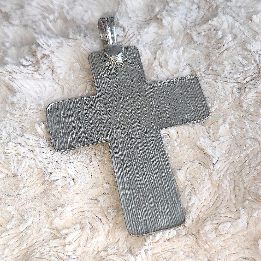 🎄Black Chunk Necklace w/ Black Stone Cross Pendant - Picture 3 of 11